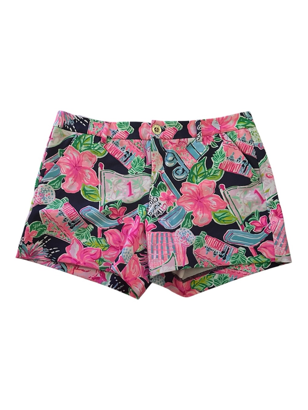 Lilly Pulitzer Callahan High Tide Navy Honda Classic Stretch 5” Shorts Size 8 - Picture 2 of 6